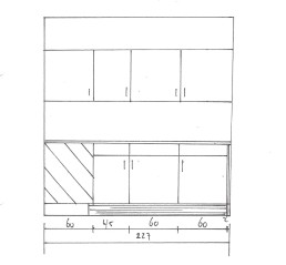 Korte zijde, met bovenkastjes